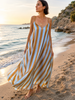 ABITO LUNGO RIGHE BEIGE AZZURRO