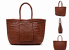BORSA SHOPPER IN PELLE INTRECCIATA CUOIO SCURO